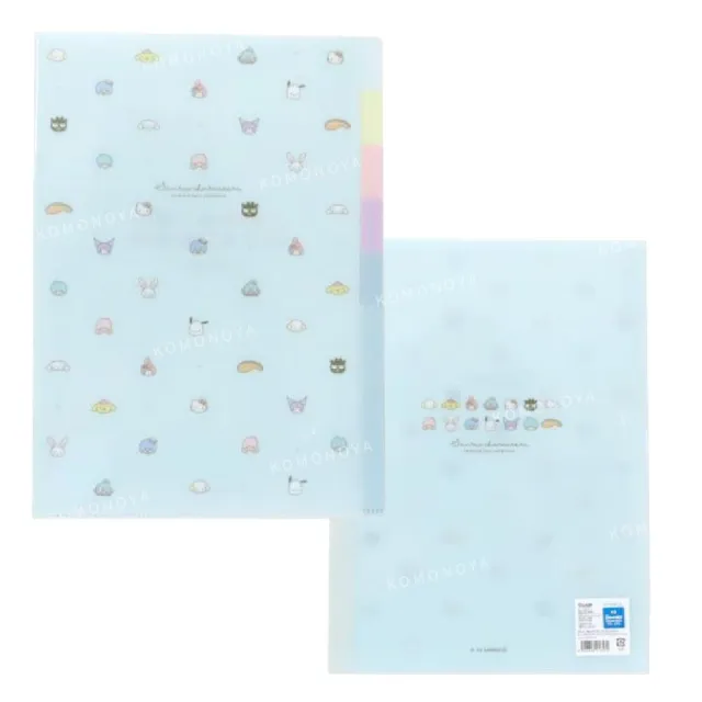 【小禮堂】Sanrio 三麗鷗大集合 A4五層資料夾 - 藍粉款(平輸品)