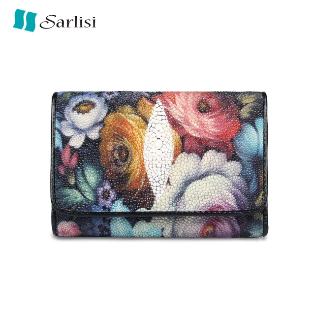 【Sarlisi】雙11 輕奢臻品珍珠魚皮短夾皮夾三折錢包