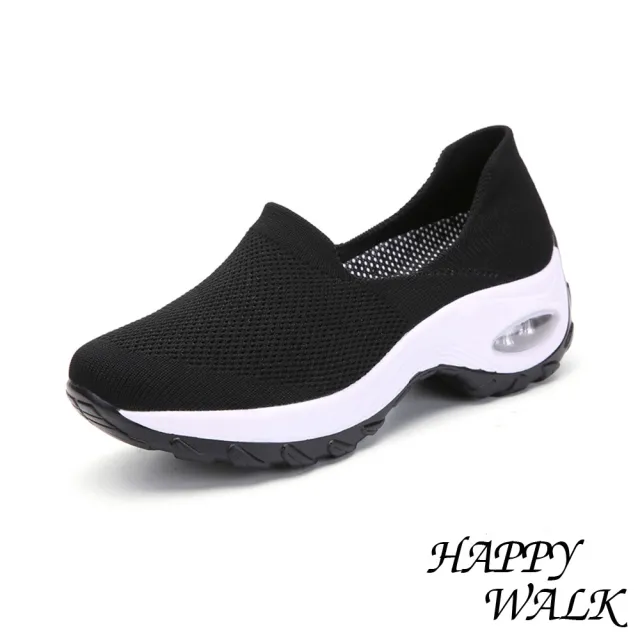 【HAPPY WALK】氣墊健步鞋/透氣網布飛織套腳休閒氣墊健步鞋(2色任選)