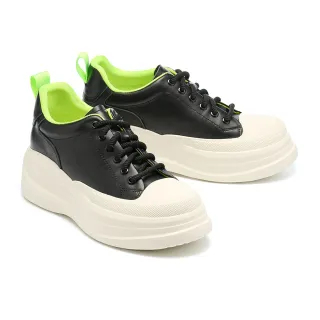 【MISS 21】率性潮感撞色牛皮綁帶厚底休閒鞋(黑)