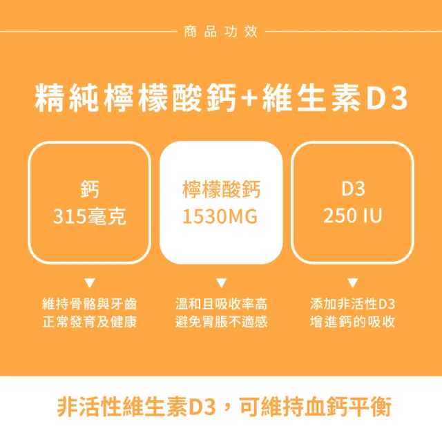 【Sundown 日落恩賜】精純檸檬酸鈣+維生素D3錠3瓶組(共300錠-效期至2024.8.31)