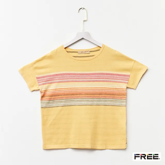 【FREE】有機棉草木染條紋針織衫(酪黃/紅色)