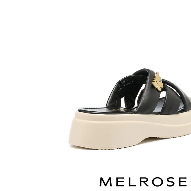 【MELROSE】美樂斯 夏日柔軟蝴蝶釦寬帶羊皮厚底拖鞋(黑)