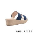 【MELROSE】美樂斯 夏日輕旅 清新寬版彈力繫帶楔型厚底拖鞋(深藍)