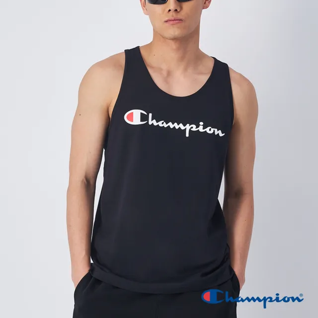 【Champion】官方直營-草寫LOGO印花坦克背心-男(黑色)