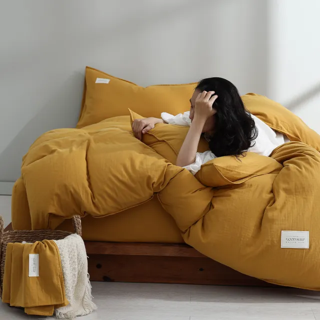 【GOLDEN-TIME】和織輕捻紗三件式枕套床包組-桑染(雙人)