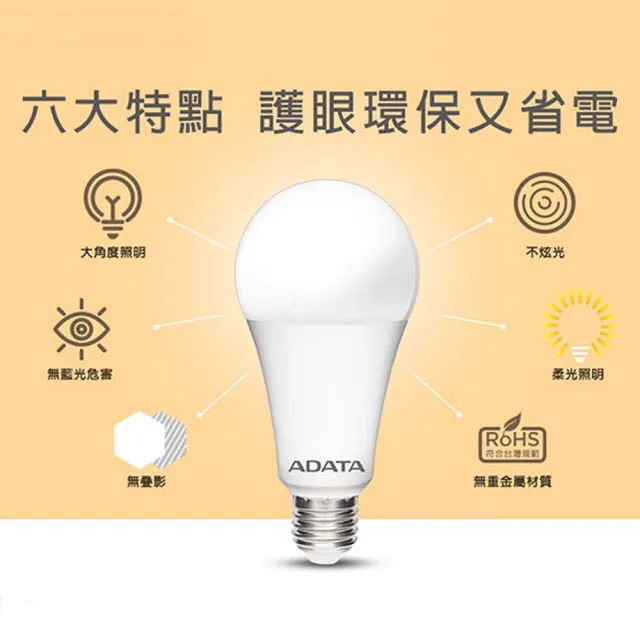 【ADATA 威剛】LED高效能球泡燈-白光10W-4入(LED燈泡 護眼燈泡 LED球泡燈)