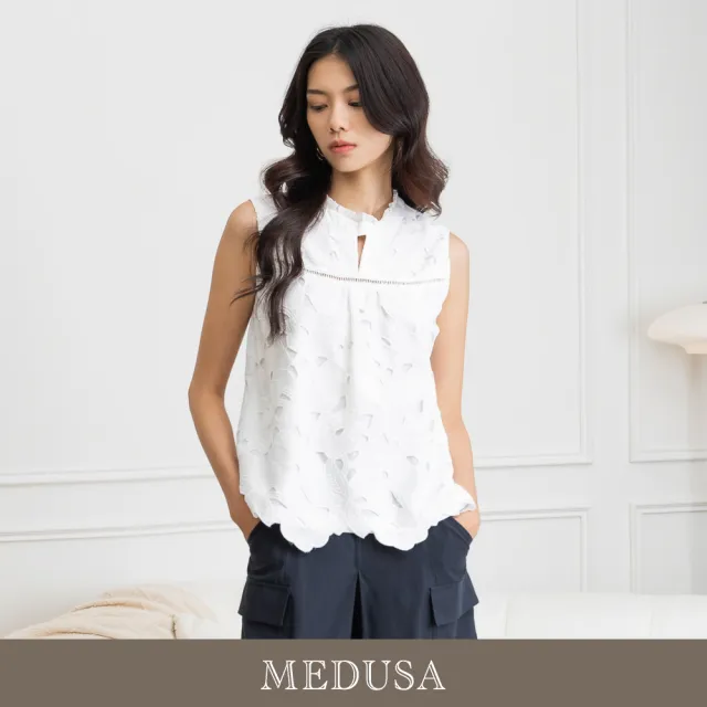 【MEDUSA 曼度莎】現貨-純白大花蕾絲無袖上衣（M-XL）｜女上衣 蕾絲上衣(301-55201)