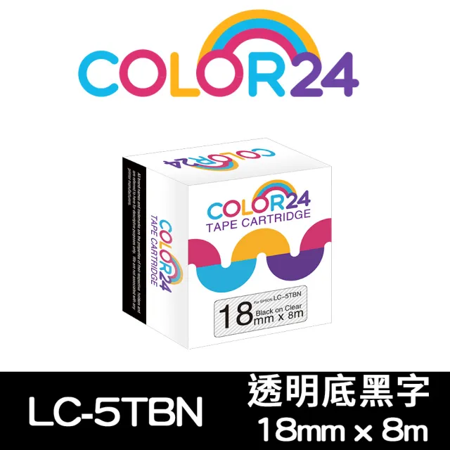 【Color24】LC-5TBN / LK-5TBN 透明底黑字 副廠 相容標籤帶_寬度18mm(適用 LW-C610/LW-600P/LW-K200BL)