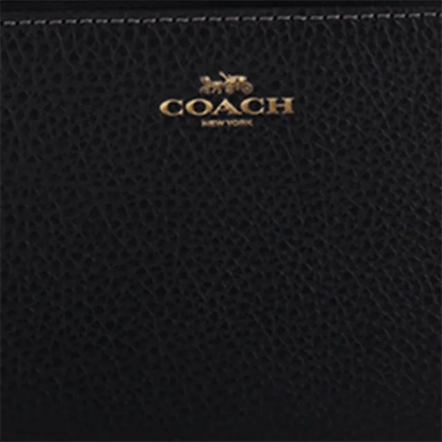【COACH】烙印銀馬車鵝卵石皮革L型拉鍊手拿包(素面黑)