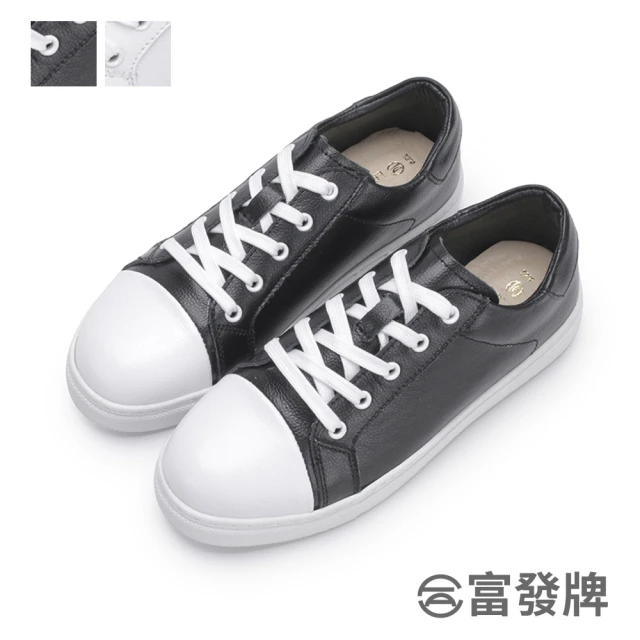 FUFA Shoes 富發牌 真皮圓頭綁帶休閒鞋-黑/白 1DH004(女鞋/休閒鞋/真皮鞋/真皮休閒鞋)