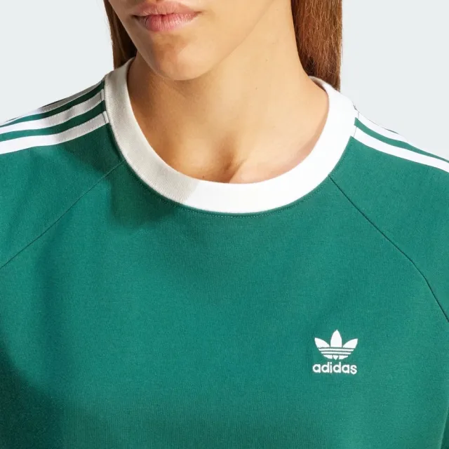 【adidas 愛迪達】3 S RGLN Dress 女 洋裝 長版上衣 運動 休閒 復古 三葉草 穿搭 綠白(IR8085)
