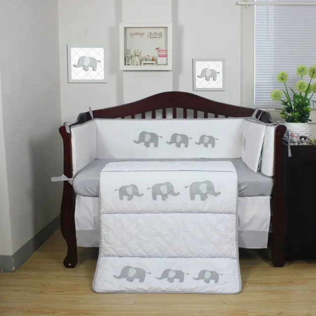 【LEVANA】AVO四合一嬰兒床+護脊雙面緩壓記憶床墊+aircool有機棉可水洗床墊+大象寢具五件組