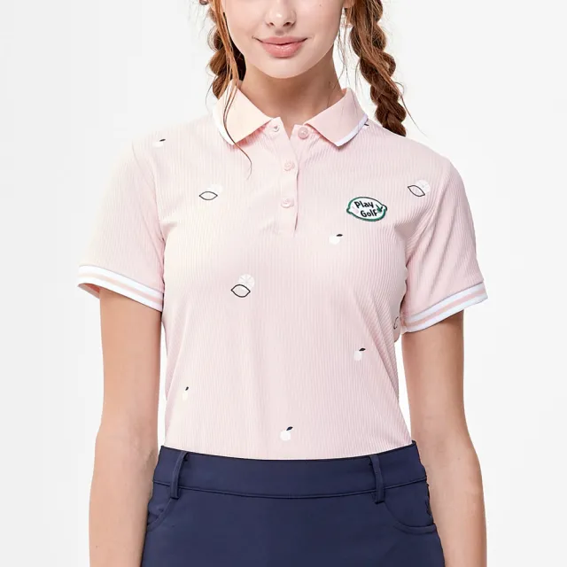 【PLAYBOY GOLF】女款清新檸檬印花短袖POLO衫-粉橘(吸濕排汗/高爾夫球衫/KA24128-23)