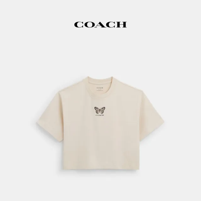 【COACH蔻馳官方直營】蝴蝶印花短款T恤-蒸汽色(CT617)