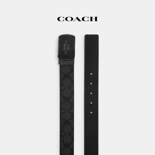 【COACH蔻馳官方直營】飾片扣可裁剪雙面皮帶 38MM-QB/炭黑色/黑色(CU210)