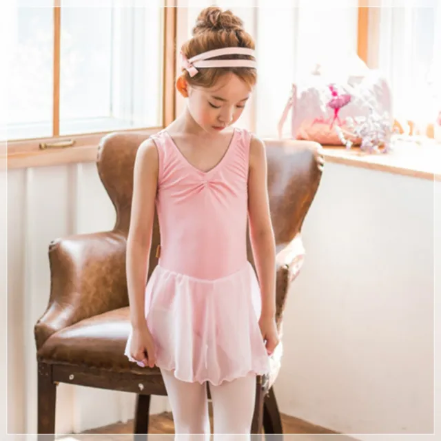 【橘魔法】胸前水鑽粉色軟紗裙芭蕾舞衣 有開檔暗扣設計(女童 大童 小童 芭蕾舞 舞蹈裙 表演服裝)