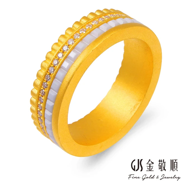 【GJS 金敬順】買一送一黃金戒指莫桑石陶瓷白寬版-固定圍#11.5(金重:2.66錢/+-0.03錢)