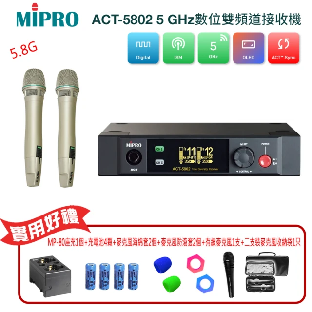 MIPRO MA-300D配2頭戴式 無線麥克風(雙頻道迷你