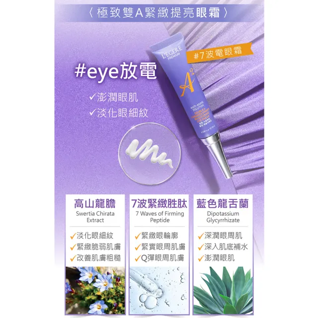 【LEGERE 蘭吉兒】極致雙A緊緻提亮眼霜15ml(三入組 雙A調理： A醛+A醇)