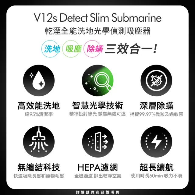 dyson 戴森】V12s Detect Slim Submarine SV46 乾溼全能洗地吸塵器(雙 