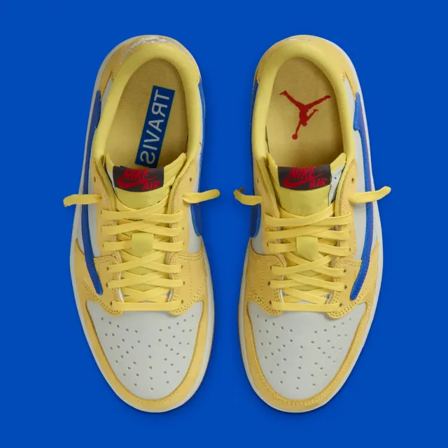 【NIKE 耐吉】休閒鞋 Air Jordan 1 x Travis Scott Low OG Canary WMNS 聯名款 倒鉤 黃藍 女鞋 DZ4137-700