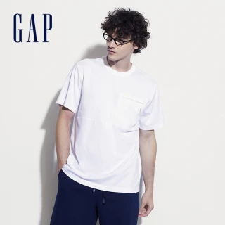 【GAP】男裝 圓領針織短袖T恤-白色(464123)
