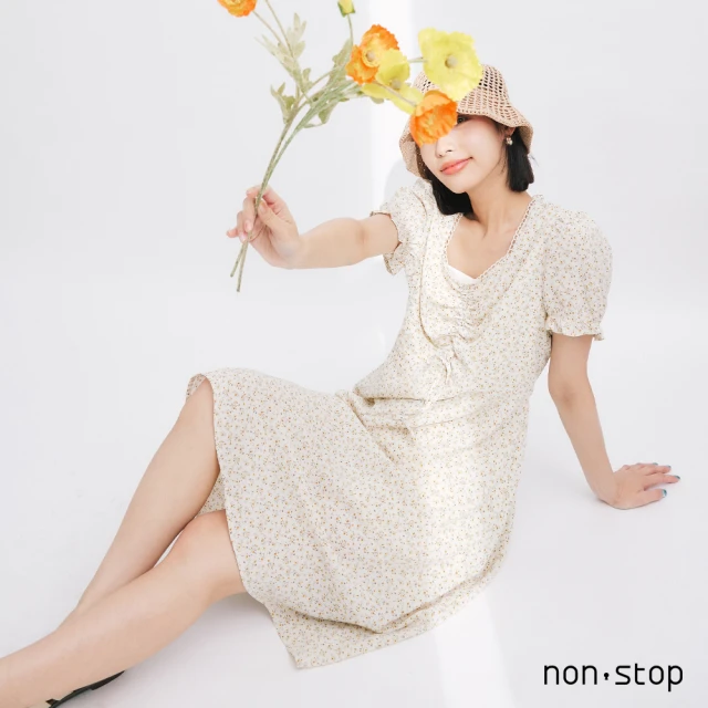 non-stop 清新碎花抓皺洋裝-1色