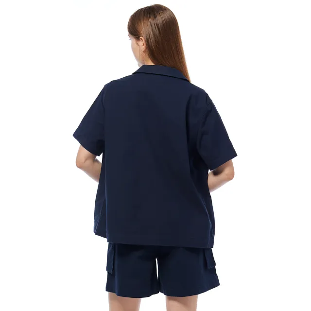 【JEEP】女裝 抗撕裂多口袋工裝短袖襯衫(深藍)