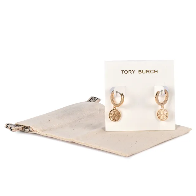 【TORY BURCH】MILLER 垂墜鏤空T LOGO圈形穿式耳環(-金)