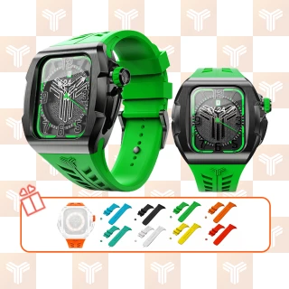 【Y24】Quartz Watch 45mm 石英錶芯手錶 QWC-45 黑錶殼/綠錶帶(適用Apple Watch 45mm)
