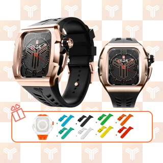 【Y24】Quartz Watch 45mm 石英錶芯手錶 QWC-45 玫瑰金錶殼/黑錶帶(適用Apple Watch 45mm)