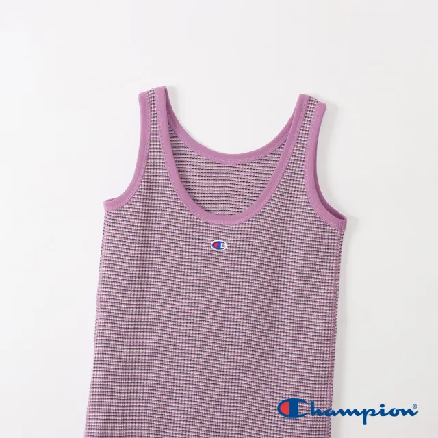 【Champion】官方直營-華夫格條紋無袖上衣-女(紫色條紋)