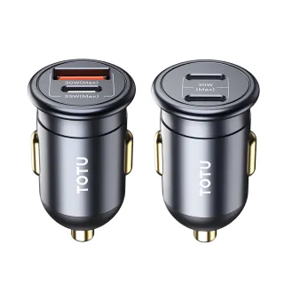 【TOTU】PD30W雙孔車載閃充充電器 PD3.0+QC車用充電器 汽車擴充點煙器/點菸器 USB快充車充(Type-C充電頭)