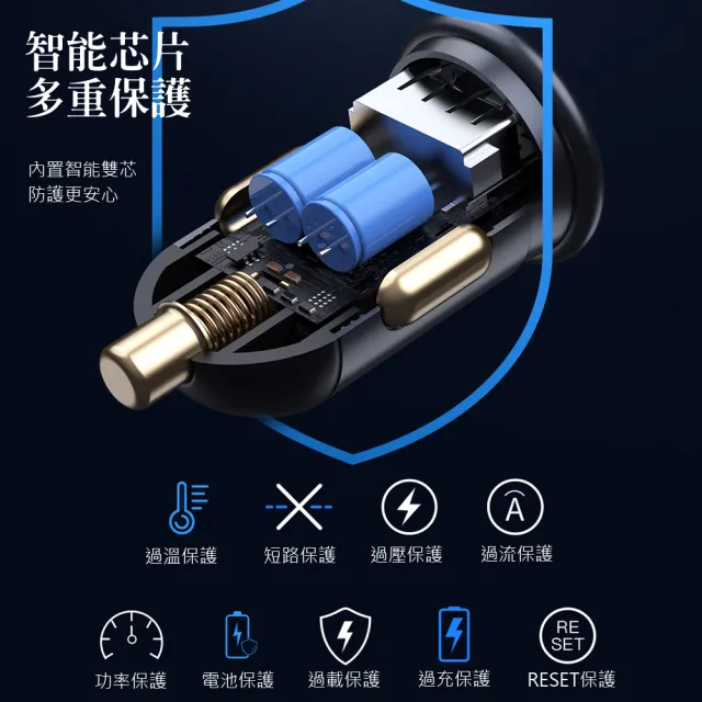 【TOTU】PD30W雙孔車載閃充充電器 PD3.0+QC車用充電器 汽車擴充點煙器/點菸器 USB快充車充(Type-C充電頭)