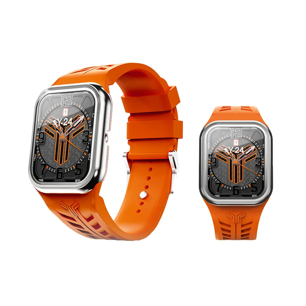 【Y24】Quartz Watch 45mm 石英錶芯手錶 QW-45 銀錶框/橘錶帶 無錶殼(適用Apple Watch 45mm)