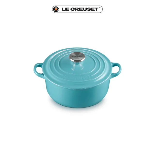 【Le Creuset】琺瑯鑄鐵鍋圓鍋 20cm(土耳其藍-鋼頭-內鍋黑)
