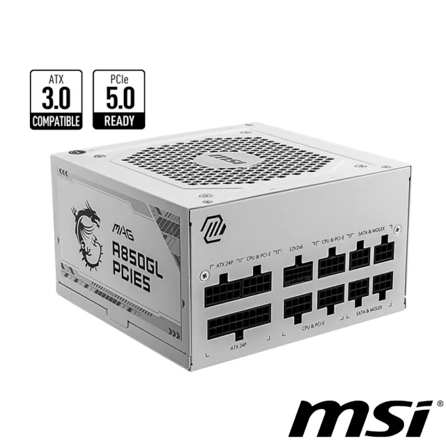 【MSI 微星】850W+機殼★MAG A850GL PCIE5(白)電源供應器+MPG VELOX 100R(白)機殼