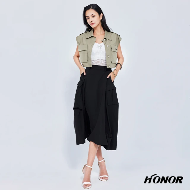 HONOR 山形屋 品牌無袖大口袋翻領短版背心