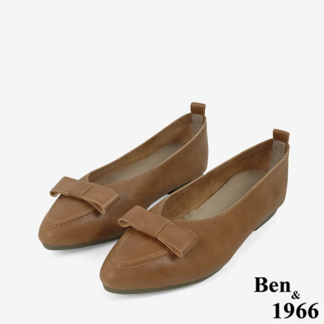 Ben&1966 打蠟牛皮文藝感蝴蝶結尖頭柔軟包鞋-24606