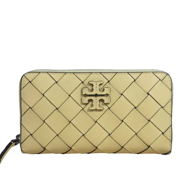 【TORY BURCH】TB 專櫃款立體LOGO編織掛鍊證件夾長夾招財亮黃色(證件夾/贈原廠紙袋)