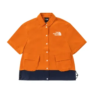 【The North Face】北面UE女款橘藍拼接防潑水短袖襯衫｜886GPCO