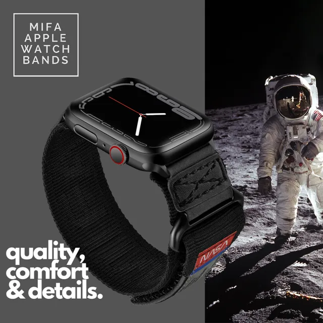 【Mifa】AppleWatch EDC-34戰術尼龍混搭真皮皮革運動錶帶42/44/45/49MM_適用1-9代(NASA logo授權軍規錶帶)