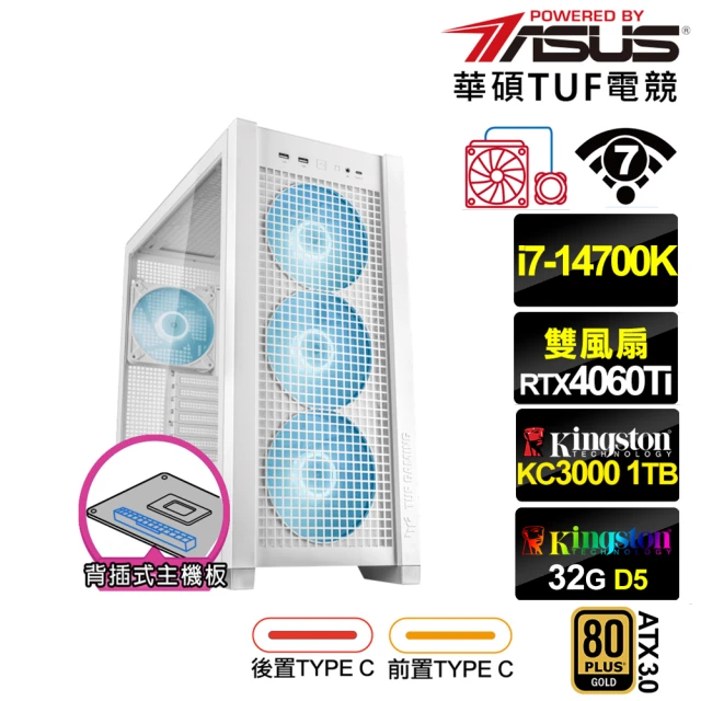 【華碩平台】i7廿核GeForce RTX 4060TI{審判者K01CP}水冷 背插電競電腦(i7-14700K/Z790/32G/1TB/WIFI)