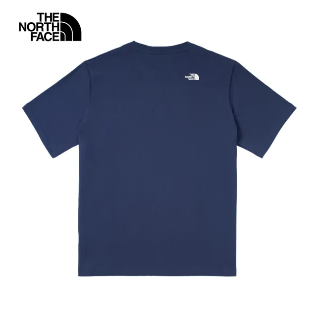 【The North Face】北面男女款藍色胸前LOGO口袋短袖T恤｜88G48K2