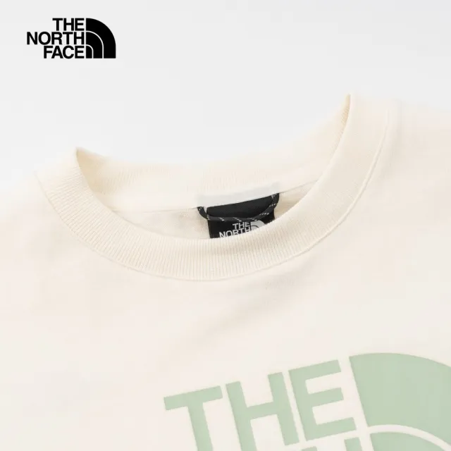【The North Face】北面UE女款米綠拼接大尺寸品牌LOGO短袖T恤｜886HQLI