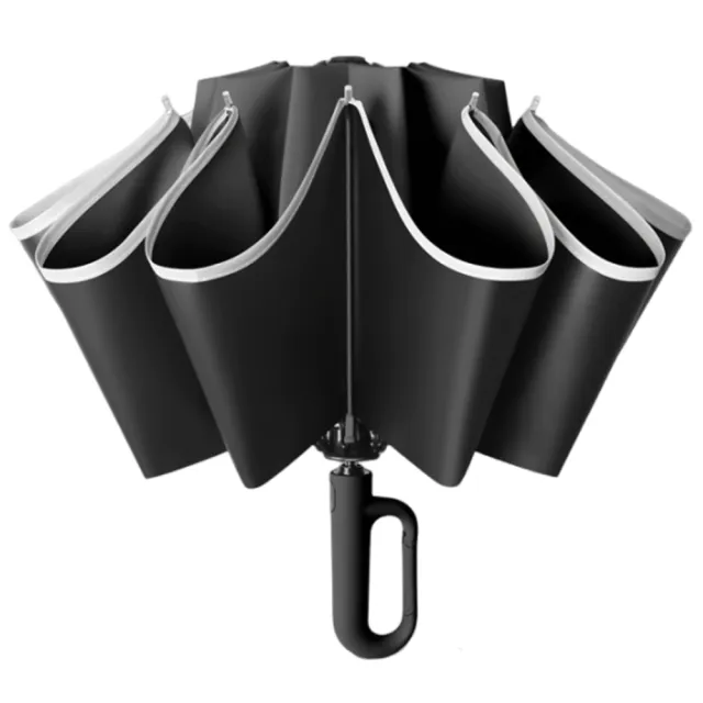 【LEBON】黑膠防曬反向環扣自動勾勾雨傘(大傘面 摺疊 環扣傘 三折傘 10骨)