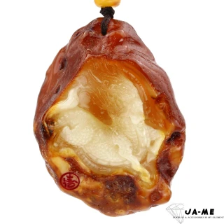 【JA-ME】天然琥珀原石帶紅皮開窗白花蜜麒麟項鍊23.6克