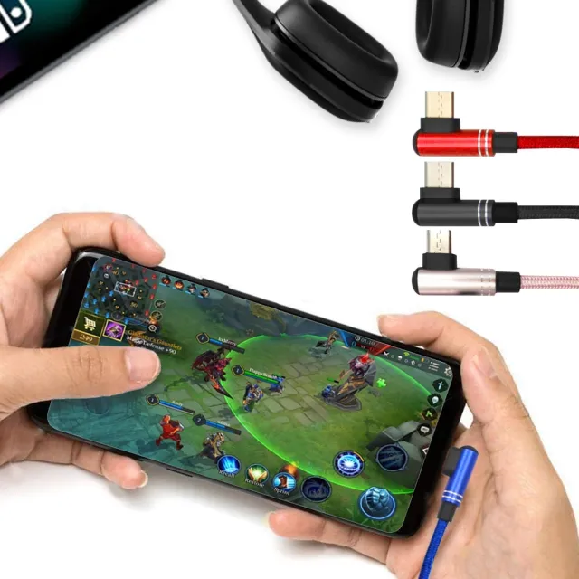 【Xmart】120公分長 Micro USB 6A 90度電競傳輸充電線-黑色(2入)