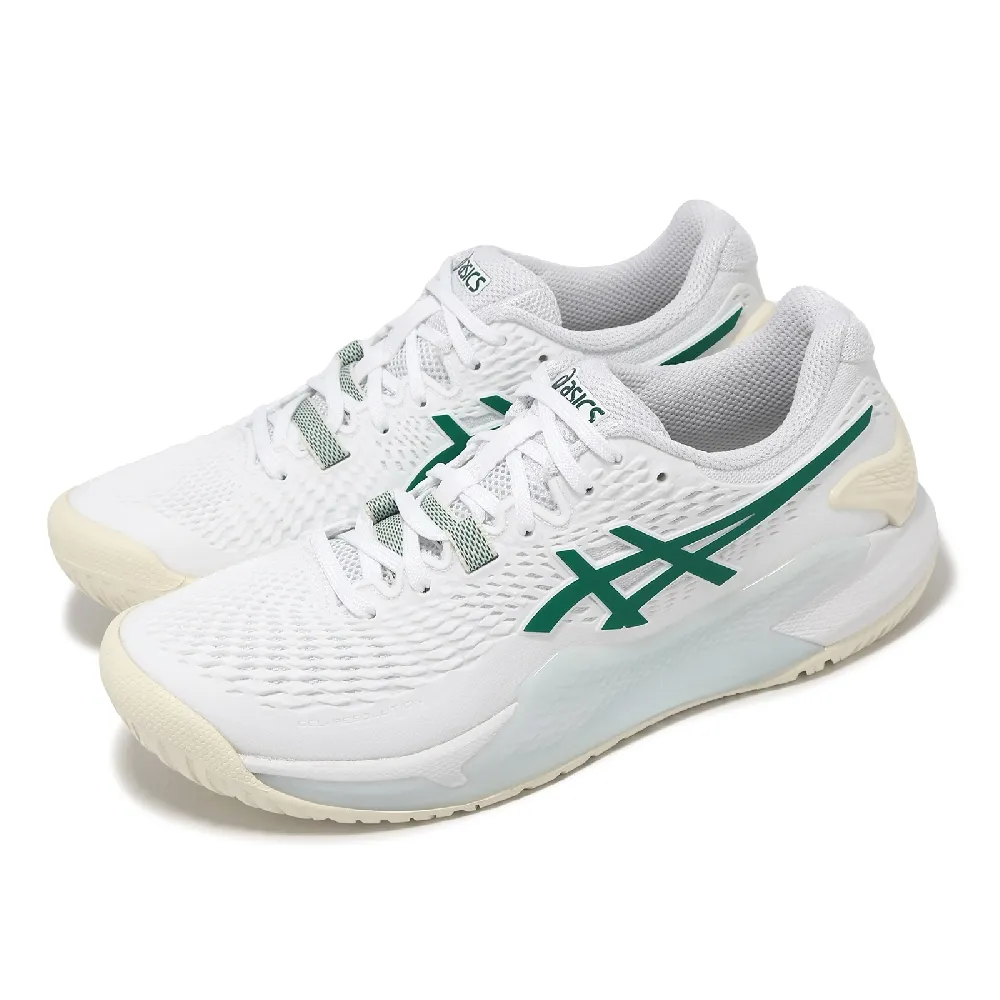 【asics 亞瑟士】網球鞋 Gel-Resolution 9 女鞋 白 綠 吸震 穩定 運動鞋 亞瑟士(1042A246101)
